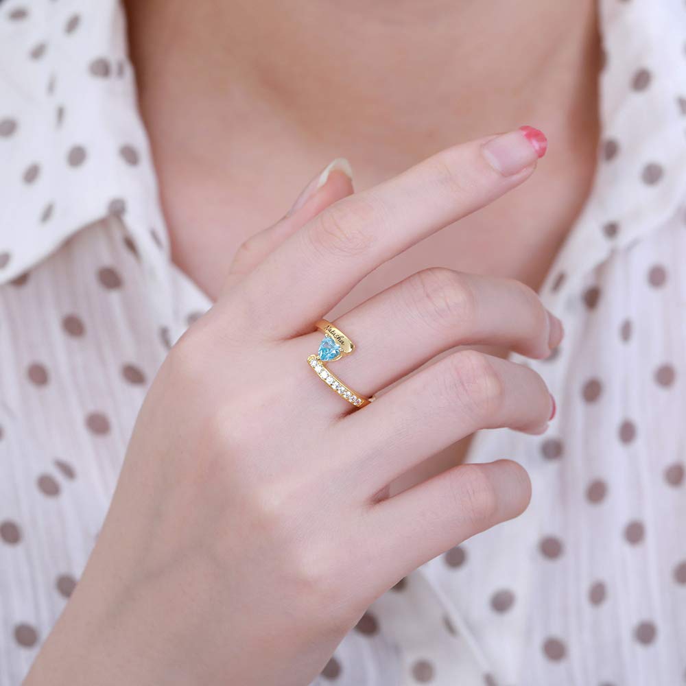 Custom 925 Sterling Silver Heart Birthstone Name Ring - Personalized Engraved Promise, Wedding & Engagement Ring for Women - Perfect Birthday, Anniversary & Valentine's Day Gift for Her - Romantic Jewelry for Couples & Special Occasions