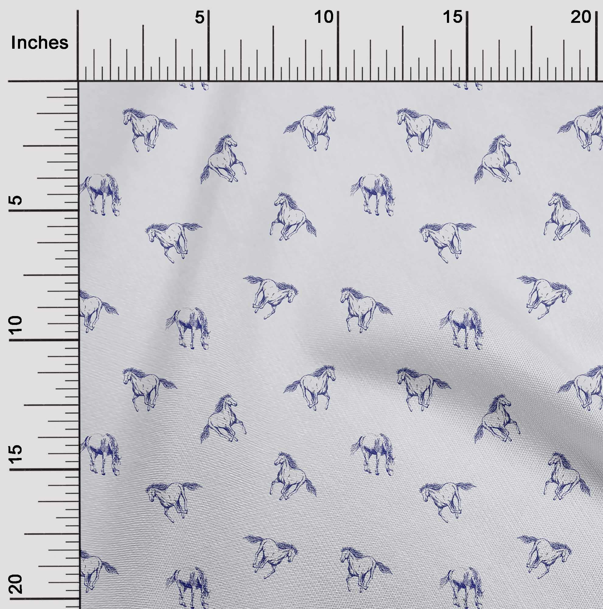 oneOone Rayon Blue Printed Fabric - 56 Inch Wide Horse Design Sewing Material by The Yard for DIY Clothing, Dresses & Home Decor | Perfect for Quilting, Crafts & Fashion Sewing Projects