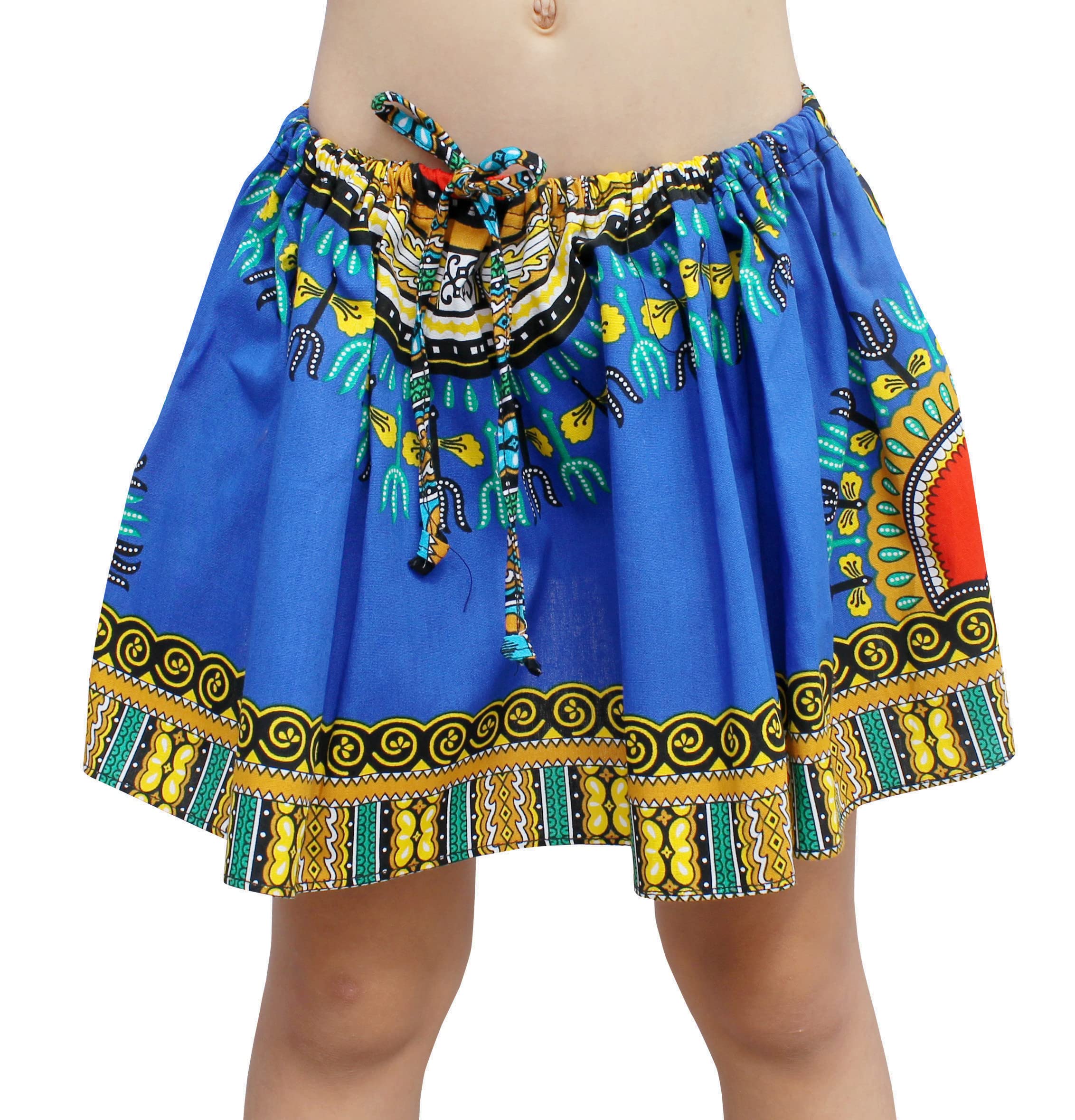 RaanPahMuang Mini Gypsy African Dashiki Print Pull-On Dance Skirt for Girls - Perfect for Cultural Performances, Festivals & Playtime