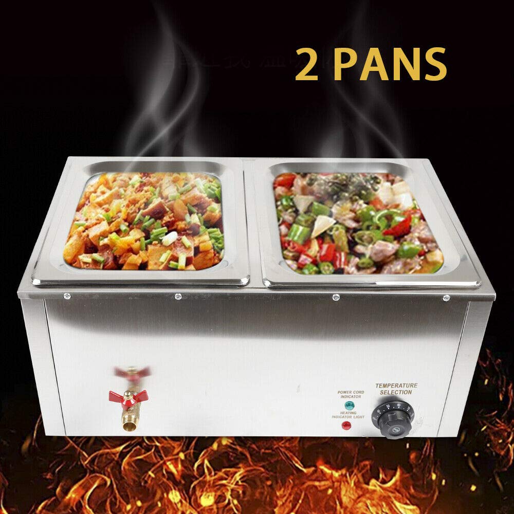 2-Pan Commercial Food Warmer | 110V 850W Stainless Steel Steam Table | Adjustable Heat for Catering, Cafeterias & Restaurants | Perfect for Buffets, Banquets and Food Service Stations