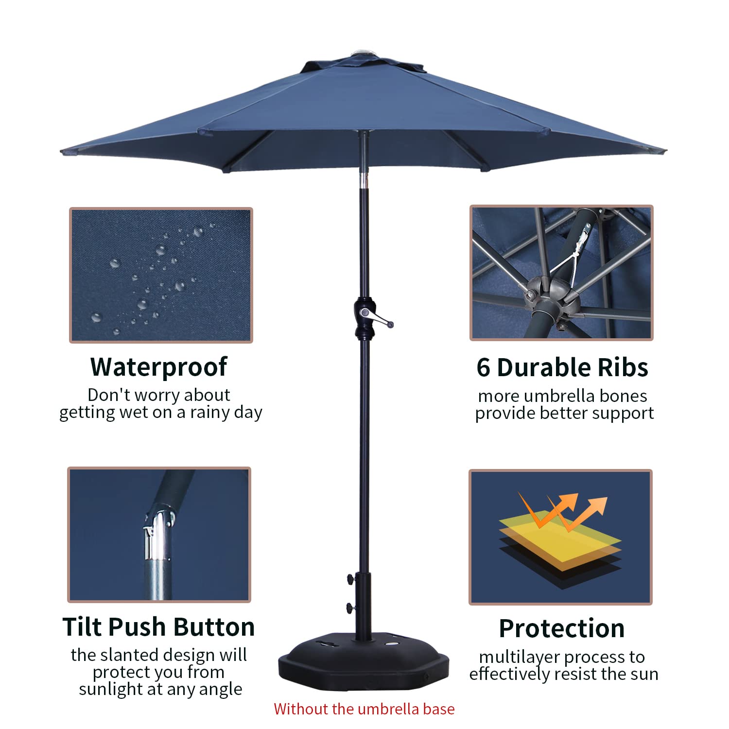 7.5FT Outdoor Patio Umbrella with Push Button Tilt - Navy Blue Garden Umbrella for Poolside, Backyard, Deck & Outdoor Dining