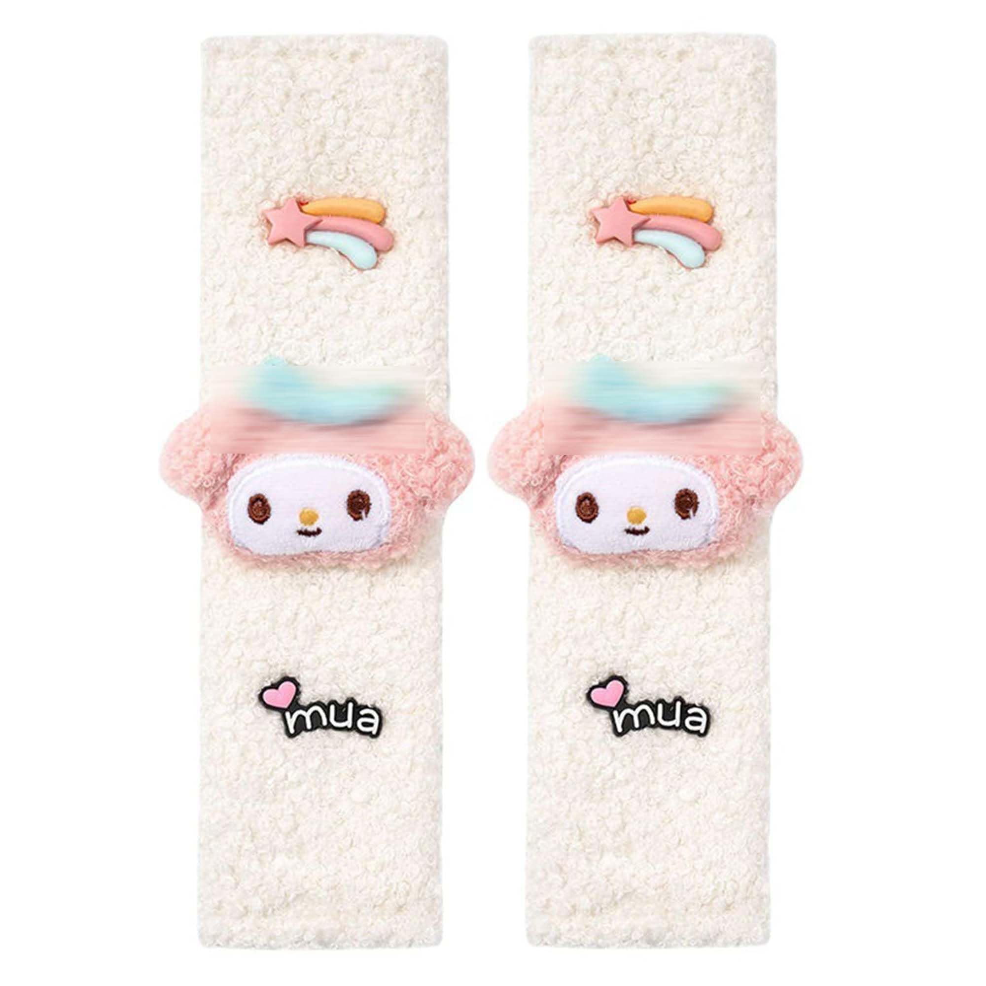 **Cute Anime Car Seat Belt Strap Cover Set - 2PCS Kawaii Neck Protector & Shoulder Pad for Women (White Melo) - Comfortable & Stylish Car Accessories for Daily Commute & Road Trips**