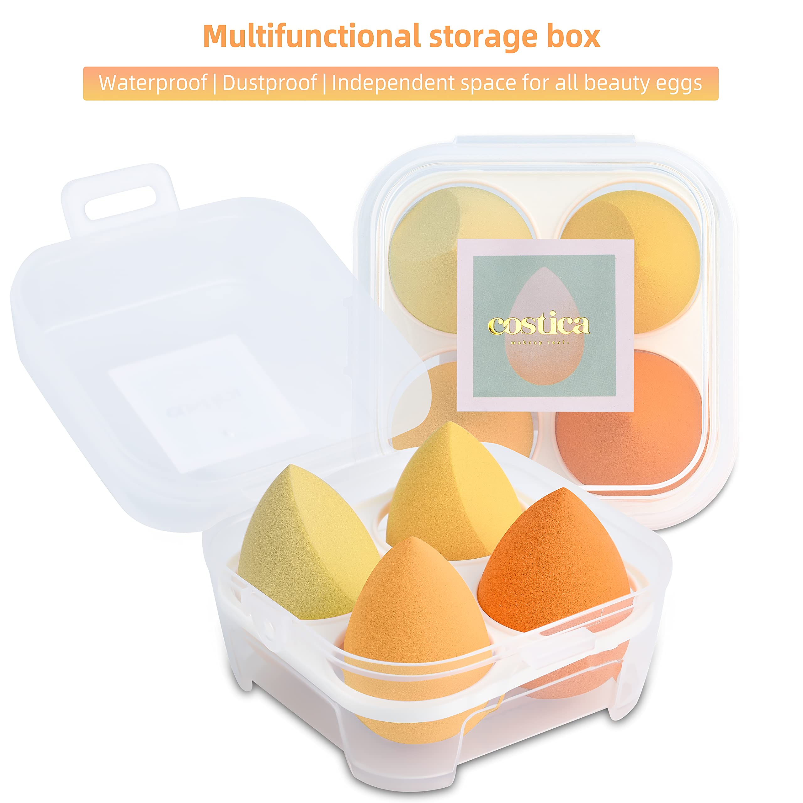 COSTICA Makeup Sponge Set - 4 Pack Blender Beauty Sponges for Flawless Liquid Foundation Application | Soft, Multi-Colored Mango Series | Perfect for Professional Makeup & Everyday Cosmetics