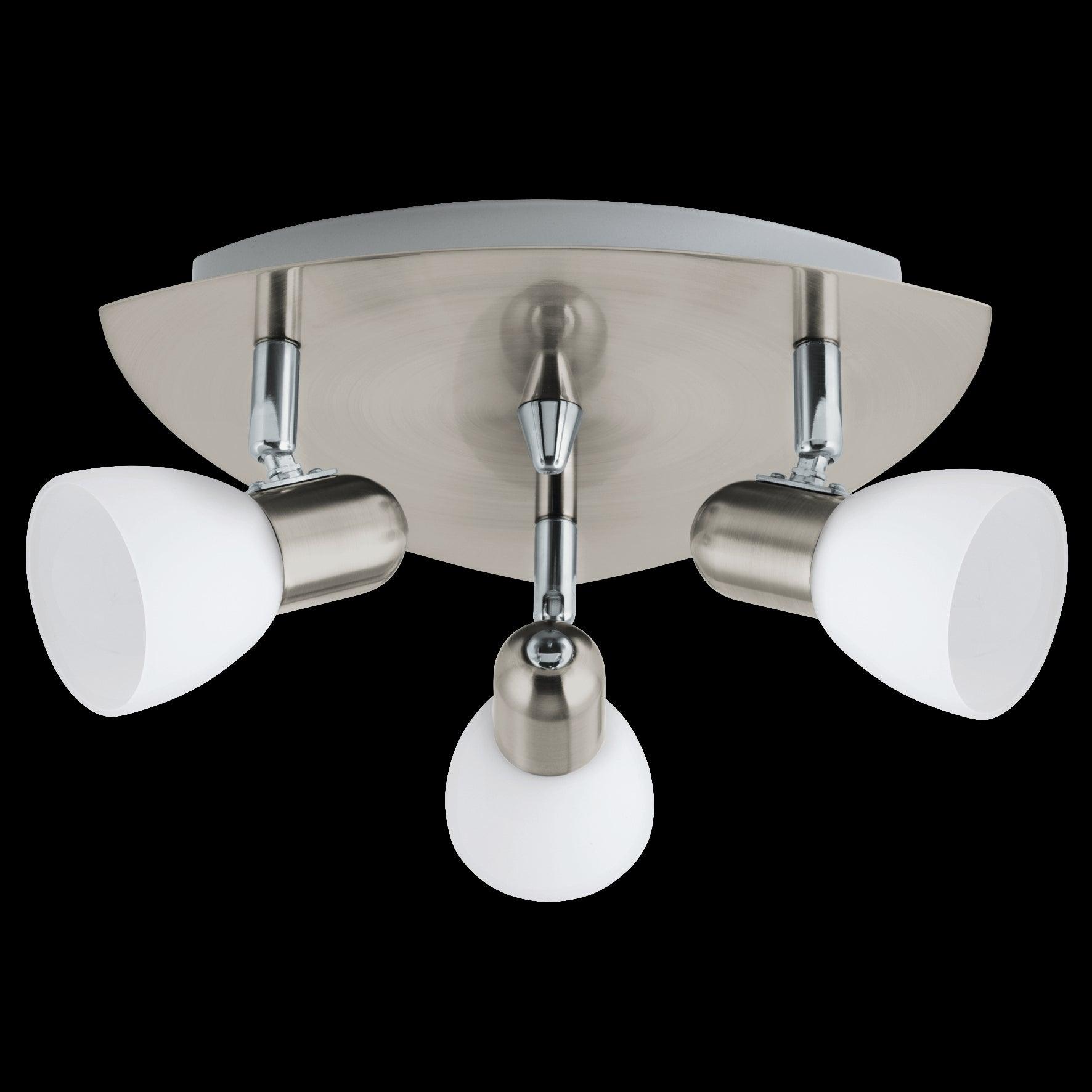Eglo Enea 3-Light Nickel & Satin Glass Spotlight Fixture - Modern Ceiling Lighting for Living Room, Bedroom, or Hallway