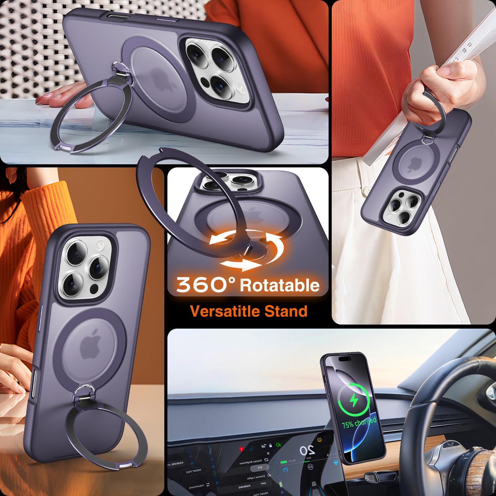 360° Magnetic O-Ring Stand Case for iPhone 13 Pro Max - Purple | Military Shockproof & MagSafe Compatible | Perfect for Hands-Free Viewing