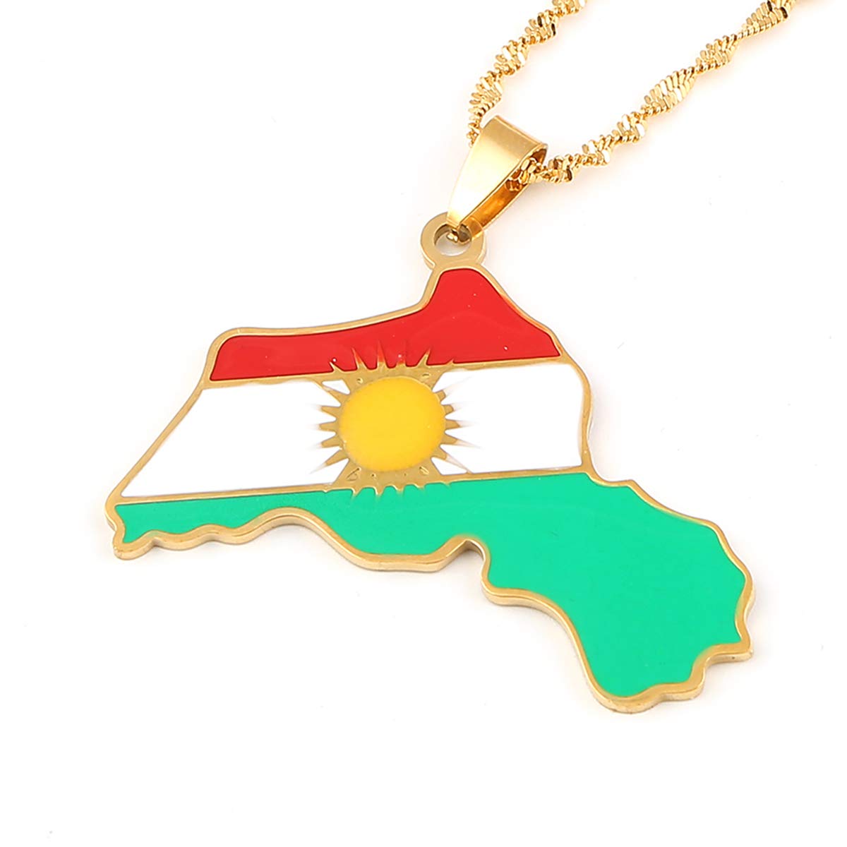 Stainless Steel Kurdistan Map Pendant Necklace - Kurdish Flag Jewelry for Men & Women - Perfect for Cultural Pride, Gifts & Special Occasions