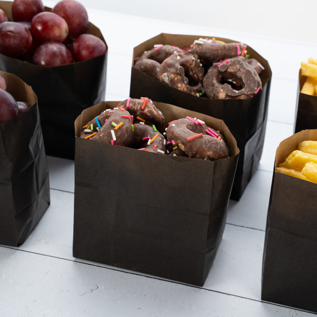 Eco-Friendly Black Paper Snack Bags 4x2.25x3.75 Inches - 100 Count Bulk Pack for Parties, Picnics & School Lunches | Small Food Storage Bags | Disposable Snack Pouches