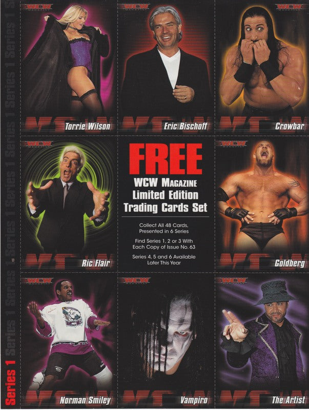 2000 UK Exclusive WCW Magazine Limited Edition Trading Cards Set - 48 Cards (Series 1, 6 Uncut Sheets of 8 Cards Each) - 2017 Collector's Item Valued at $300 - Perfect for Wrestling Memorabilia Collectors and WCW Fans