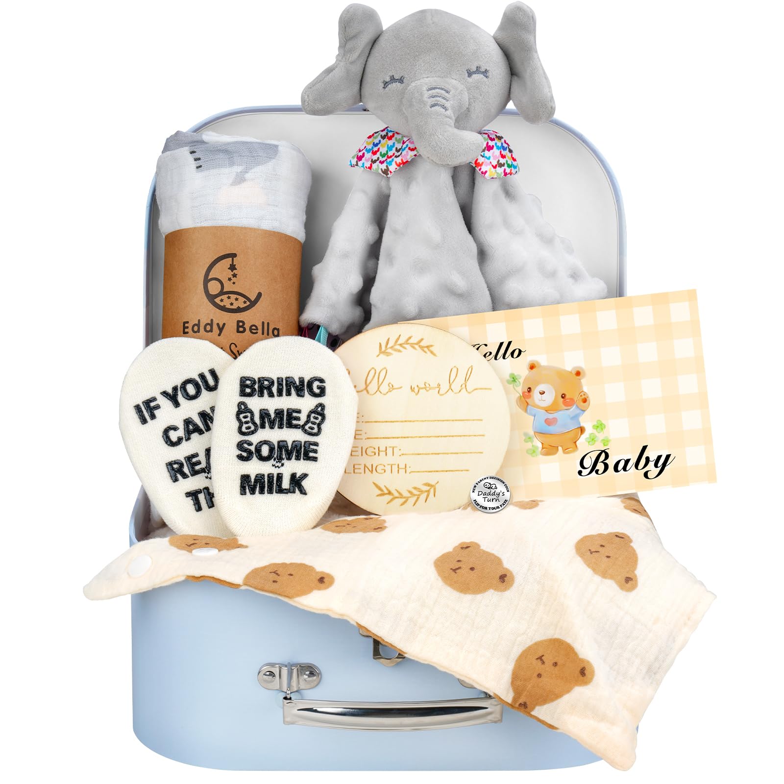 8Pcs Newborn Baby Boy Gift Basket Set - Essential Baby Shower & Welcome Gifts for Newborns | Cute & Practical Baby Boy Gift Baskets for Gender Reveal, First Birthday & Special Occasions