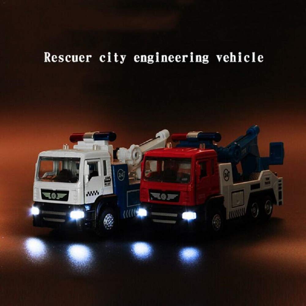 Metal Diecast Toy Tow Truck with Pull Back Action, Lights & Sounds - Miniature Car for Boys (Includes 5 Traffic Signs) - Perfect for Pretend Play, Collecting & Kids' Car Games