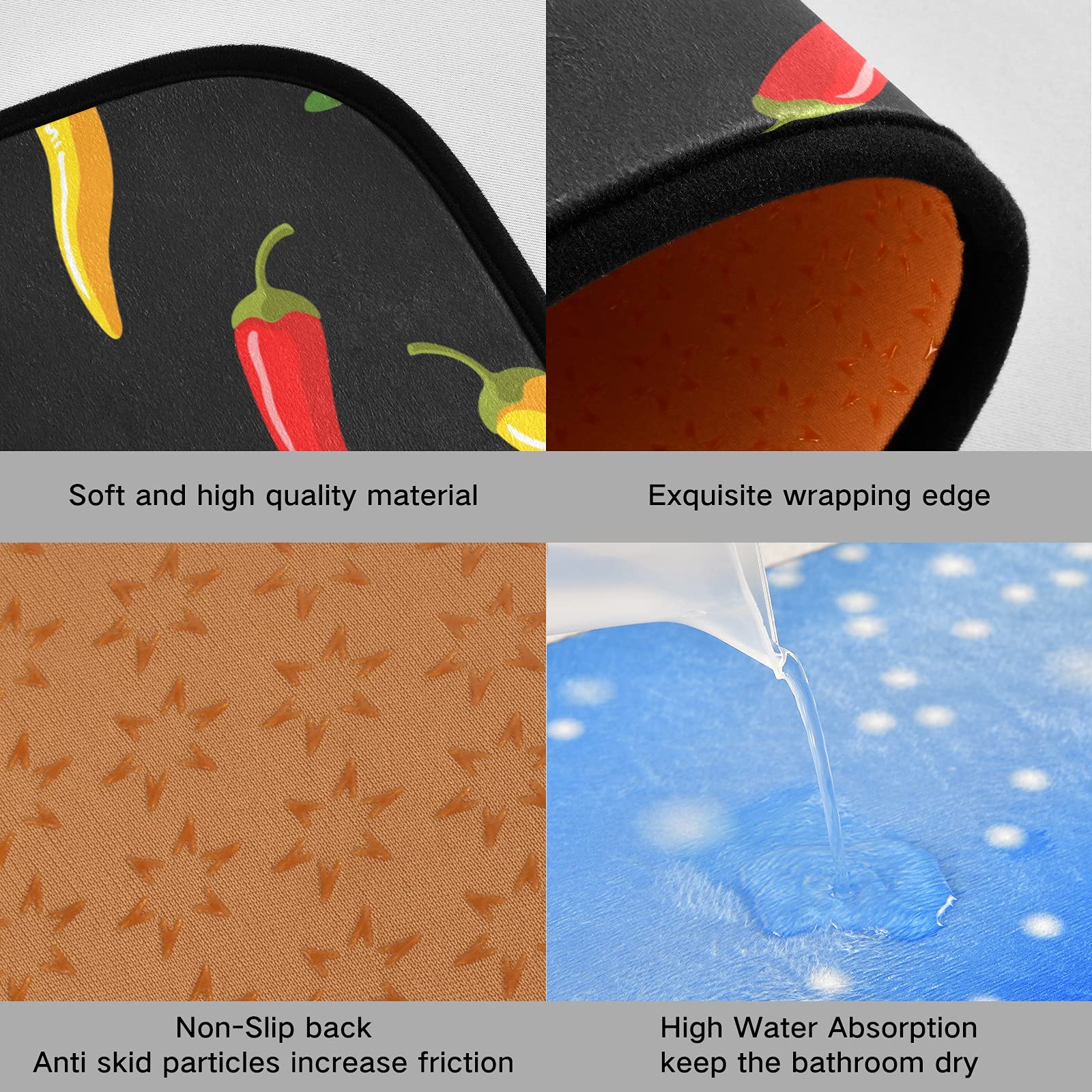 Colorful Chili Pepper Kitchen Rugs - Anti-Fatigue Non-Slip Mats for Cooking & Laundry