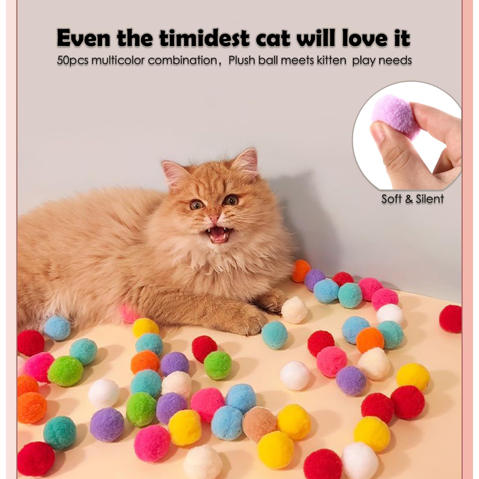 Interactive Cat Toys Ball with Launcher - 48Pcs Pom Pom Balls for Indoor/Outdoor Kitten Play, Fun Foam Ball Shooting Game - Perfect for Exercise, Boredom Relief & Bonding with Your Feline Friend