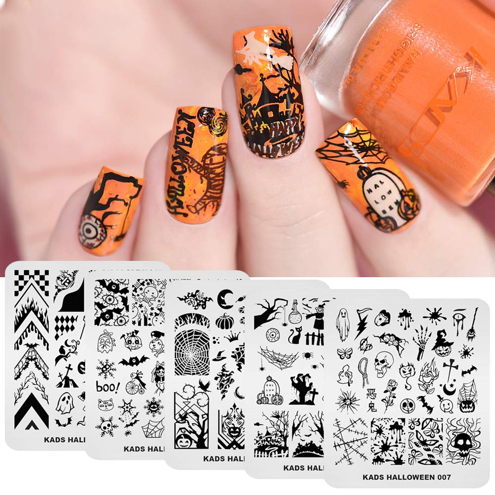 Halloween Nail Stamp Plates Set of 5 - DIY Nail Art Stamping Templates for Halloween Nail Decoration - Perfect for Halloween Parties, Costume Nails & Spooky Manicures