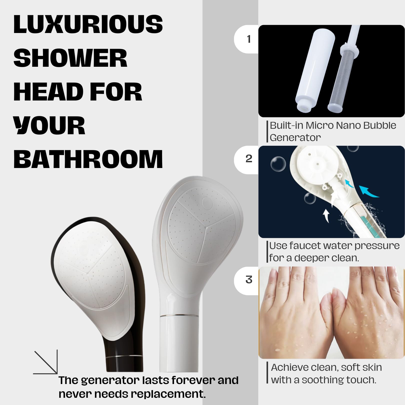 High-Density Micro Bubble Shower Head - ABS Material Black Shower Head with Moisturizing & Heat Retention | Gentle Water Pressure & Permanent Bubble Generator by AQUA BULLE | Perfect for Spa-Like Bathing Experience & Skin Hydration