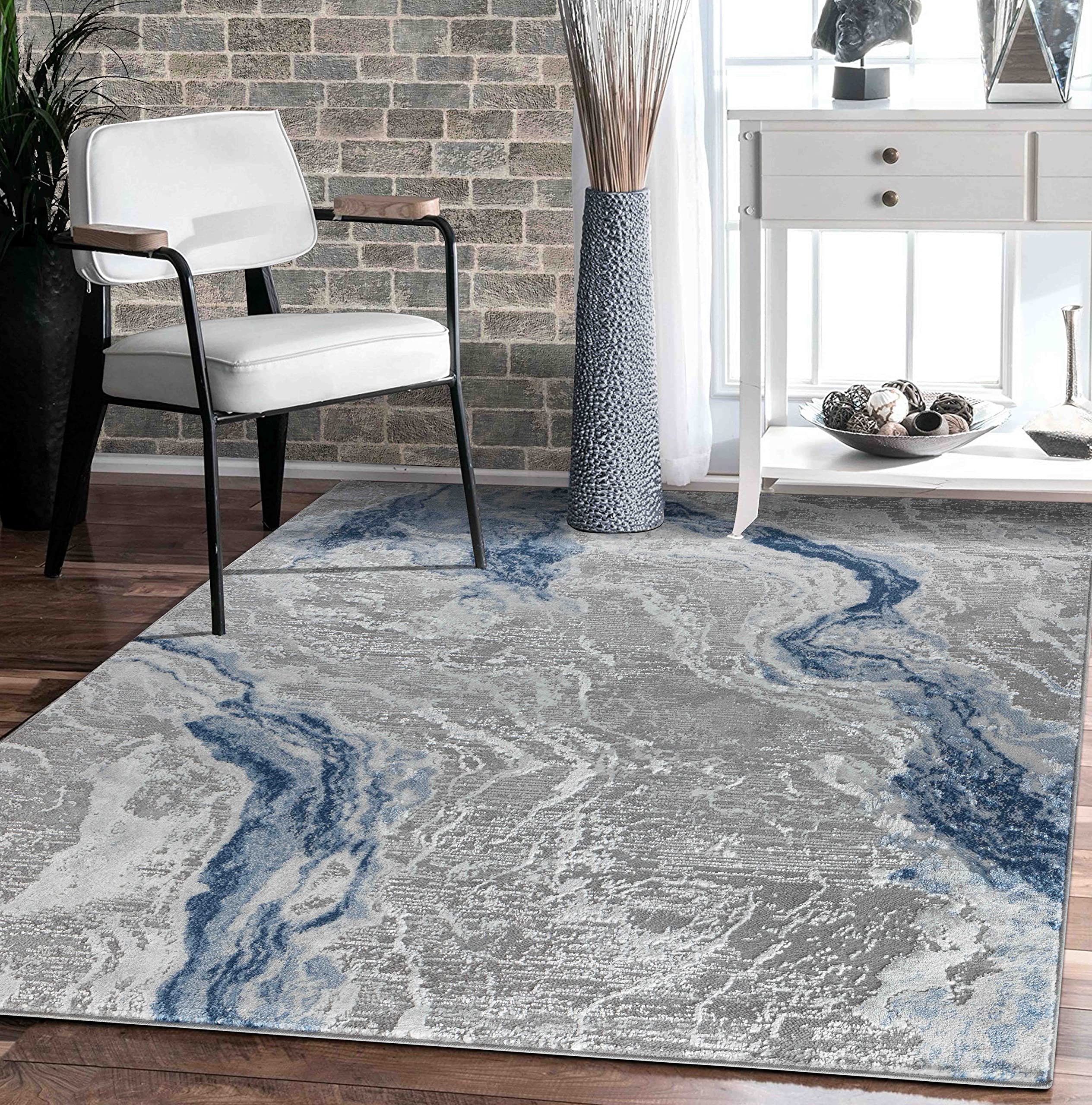 GLORY RUGS Modern Abstract Area Rug 8x10 - Soft Non-Slip Grey Navy Large Rugs for Home, Office, Bedroom & Living Room | Perfect for Hardwood Floors, Cozy Decor & High Traffic Areas