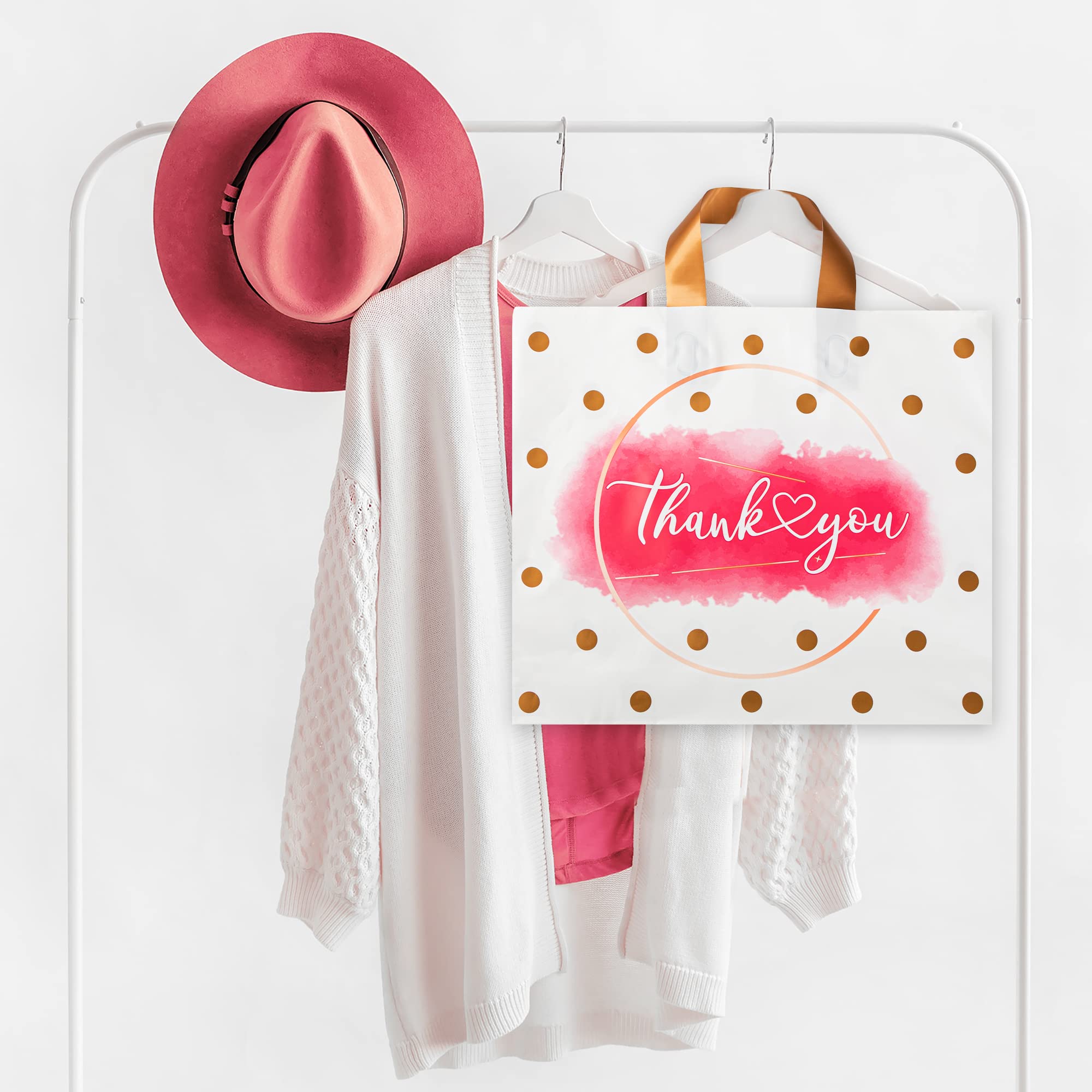 50 Pack Extra Thick Plastic Thank You Shopping Bags for Small Business - 12x14 Inch Retail Merchandise Bags for Boutique, Office Party & Customer Gifts | Durable & Eco-Friendly Reusable Bags for Stores, Events & Daily Shopping
