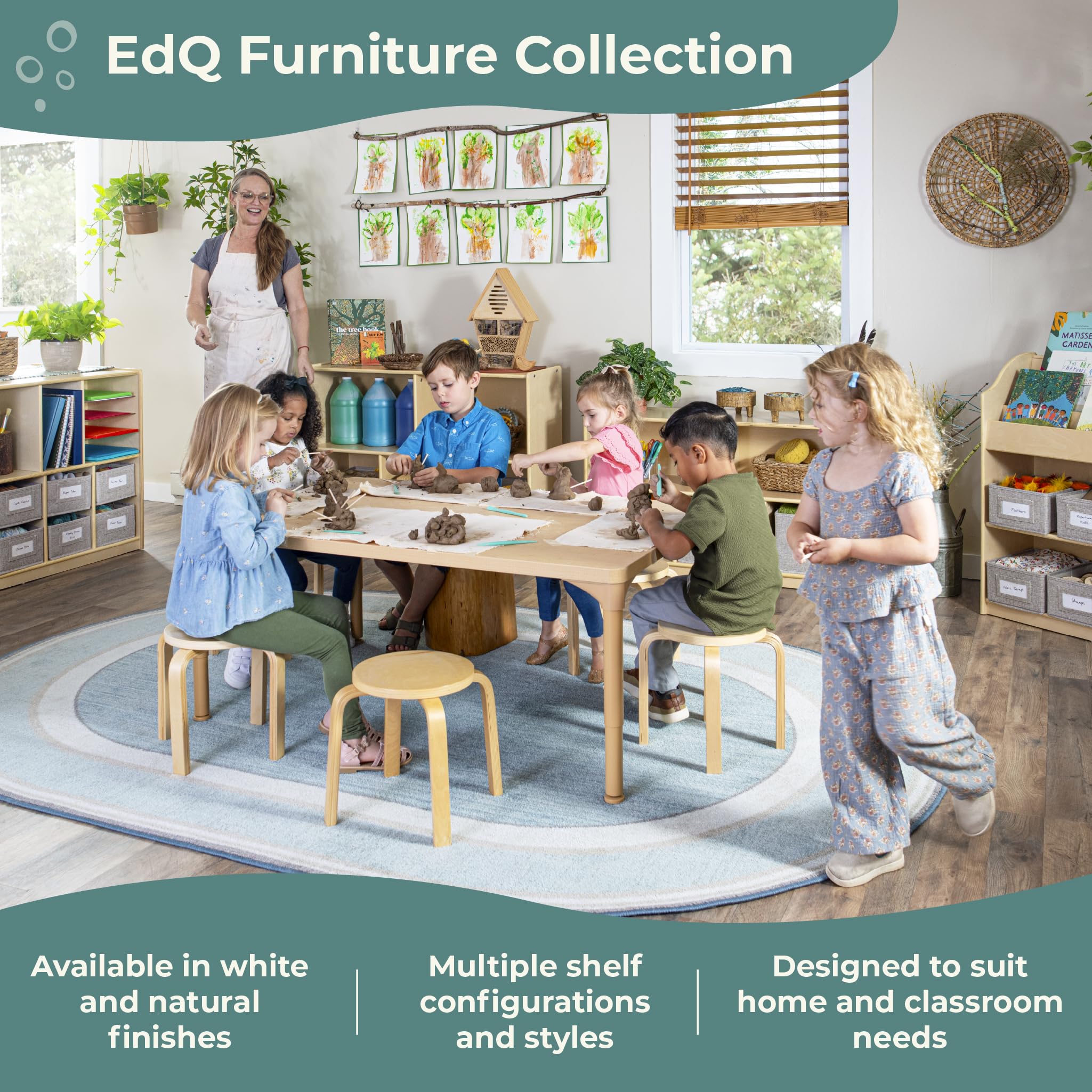 Guidecraft EdQ Three Shelf Open Storage Unit with 3 Fabric Bins - Natural Wood Kids Bookcase & Toy Organizer for Homeschool, Classroom, Playroom & Bedroom Storage Solutions