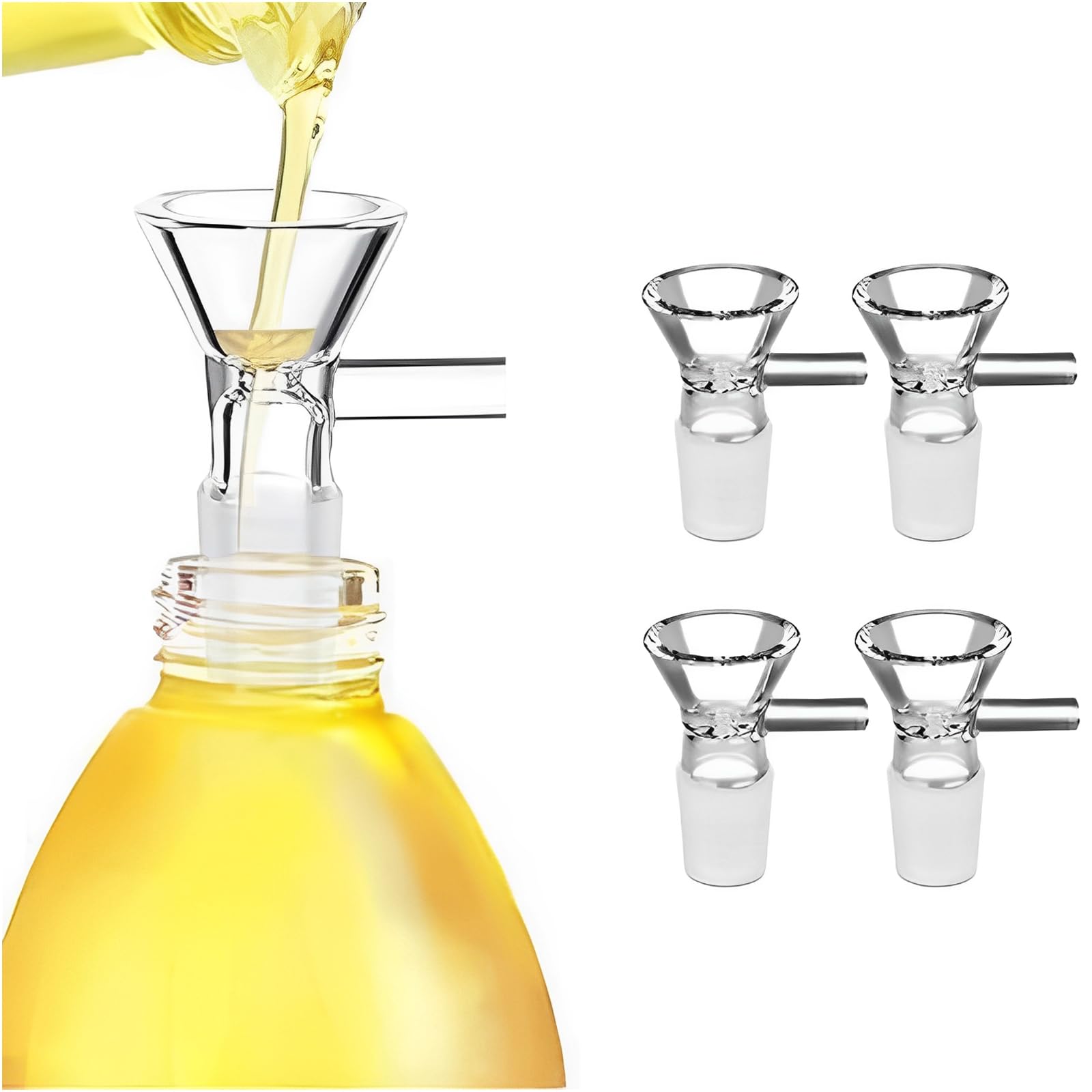 6Pcs 14mm Glass Funnel Set - 14mm Male Glass Slide Bowl & Scientific Test Funnel - Clear Lab Glassware for Chemistry Experiments & Smoking Accessories - Perfect for Laboratory Use & Herbal Preparation
