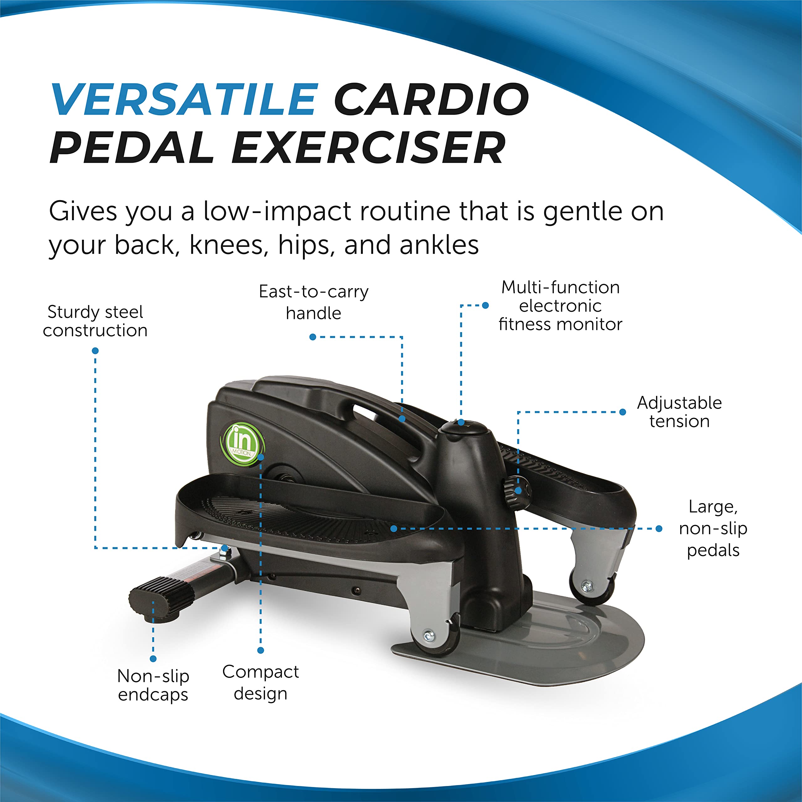 Stamina Inmotion Compact Strider Under Desk Elliptical Machine - Portable Foot Pedal Exerciser for Home & Office - Seated or Standing Workout Equipment for Legs & Cardio Training - Perfect for Small Spaces & Sedentary Lifestyles