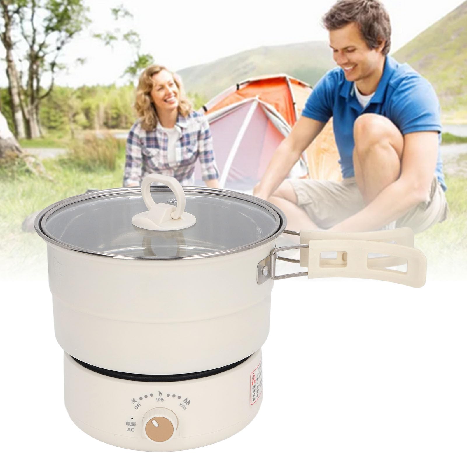 500W 1.6L Multifunctional Electric Cooker - Mini Portable Ramen Noodle Cooker with Foldable Handle, Electric Cooking Pot for Steak, Eggs & Stir-Fry | Perfect for Dorm, Office, Camping & Small Kitchen Use