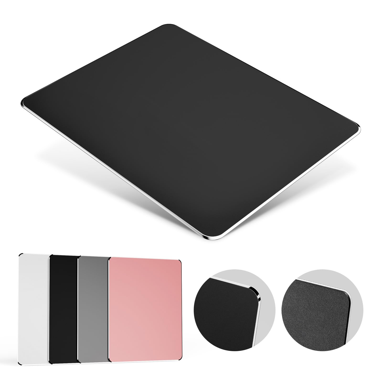 Premium HONKID Aluminum Hard Metal Mouse Pad - Non-Slip Rubber Base for MacBook Pro/Air & Magic Mouse - Durable Office & Gaming Surface for Home, Travel & Workspace (Black)
