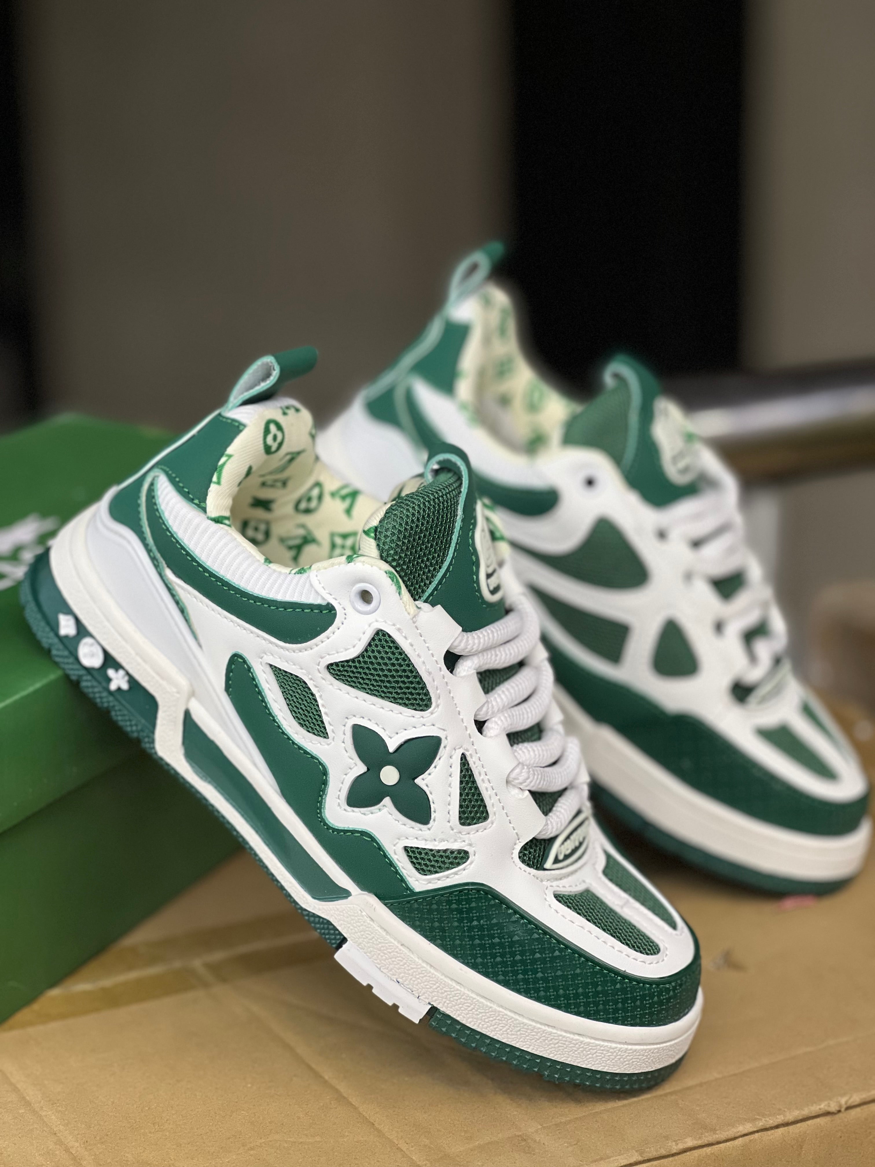 Authentic Louis Vuitton Skate Sneakers - Green & White Colorway | Stylish Streetwear for Men & Women | Perfect for Casual Wear, Skateboarding & Urban Fashion