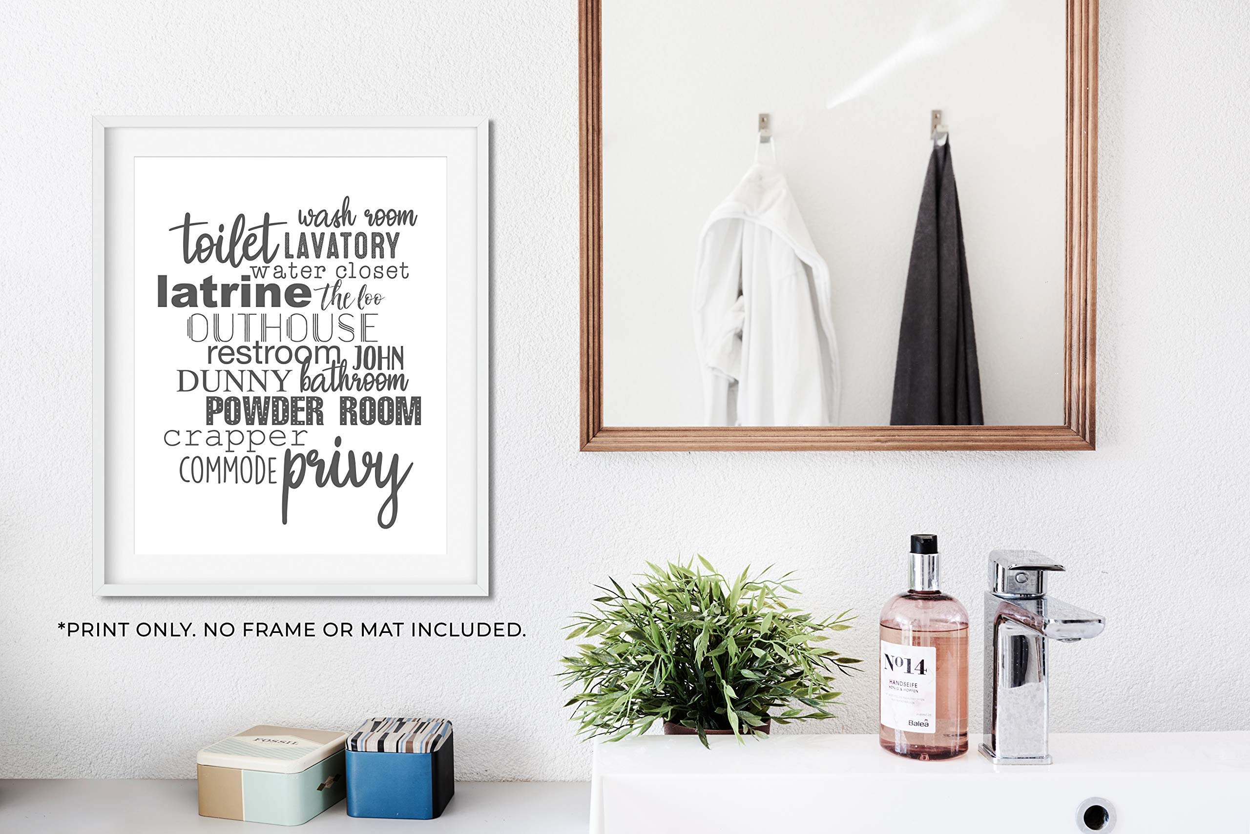 Funny Bathroom Sign - Toilet Bathroom Names Unframed 11x14 Art Print - Perfect for Home Decor, Housewarming Gift & Bathroom Wall Art
