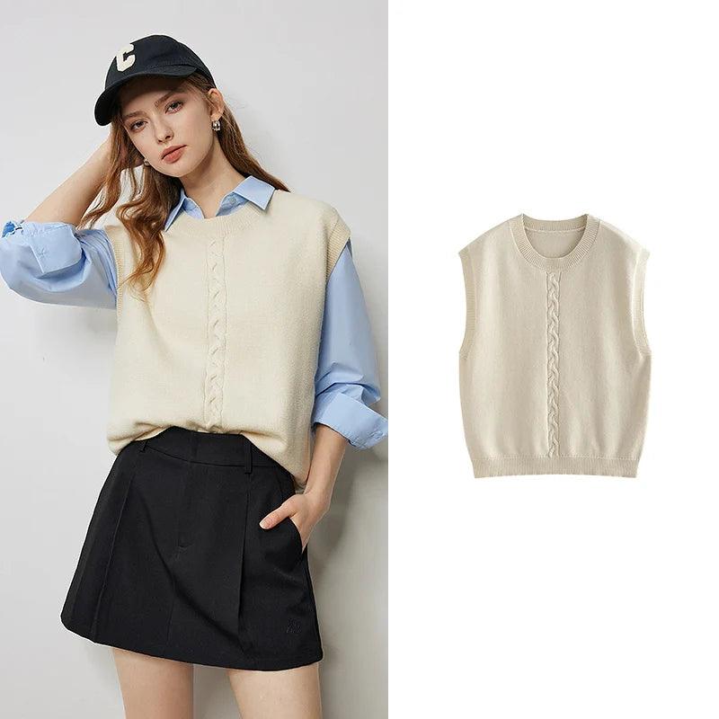 Women's Twisted Knit Sleeveless V-Neck Vest - Autumn Pullover Sweater Top for Casual Wear, Layering & Office Outfits