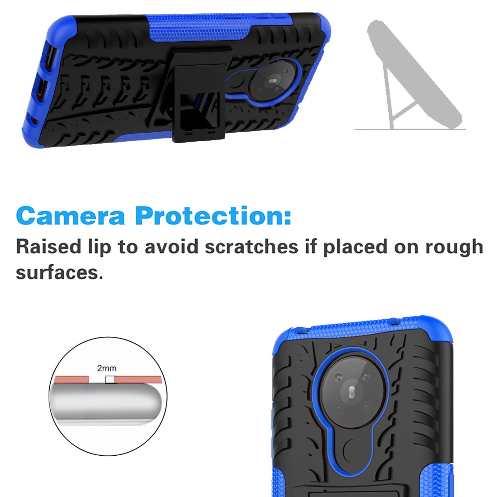 Durable Rugged Hybrid Phone Case for Nokia 5.3 with Tempered Glass Screen Protector & Kickstand - Shockproof Protective Cover for Men, Women, Boys & Girls (Black/Blue) - Perfect for Outdoor Activities, Work & Daily Use