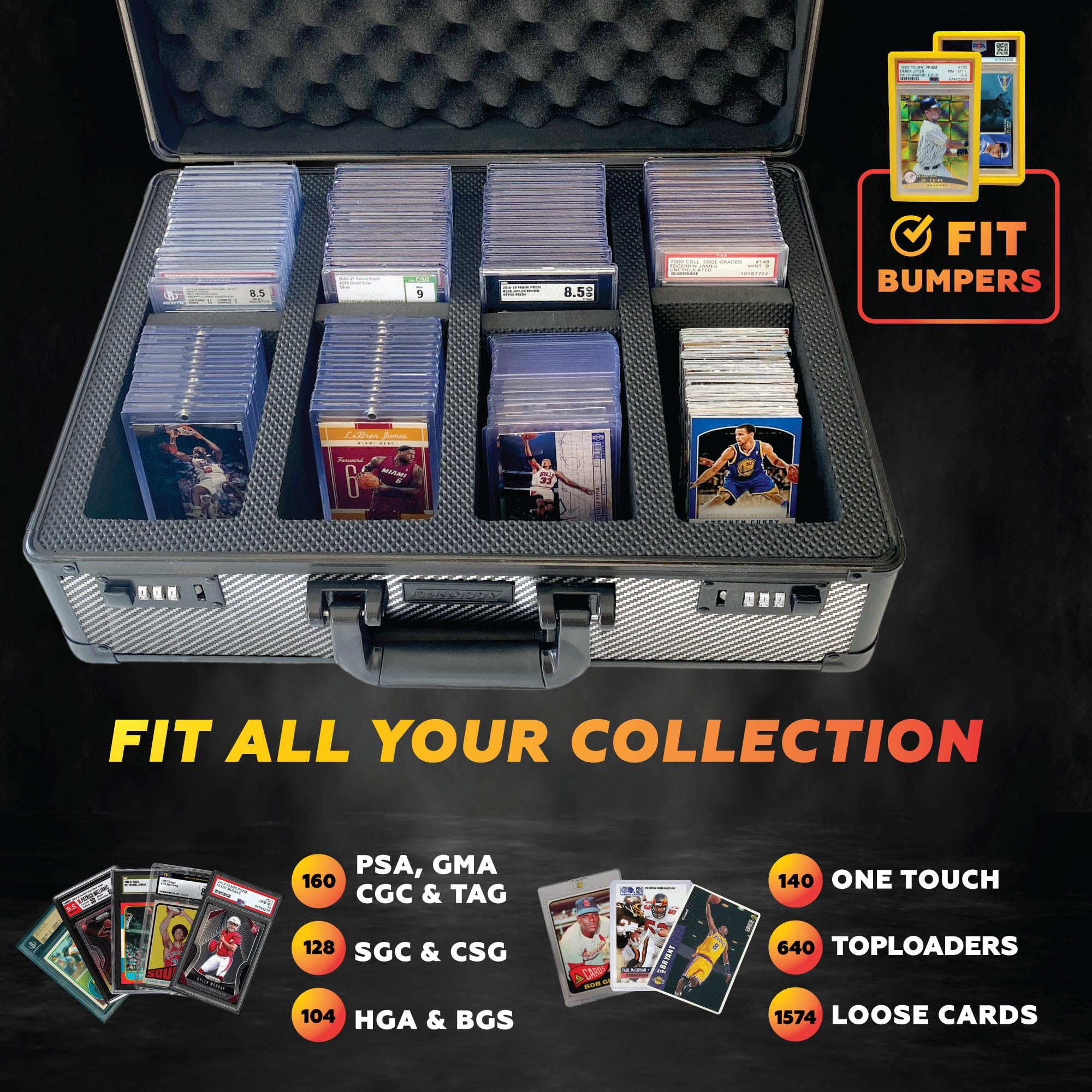 Premium Carbon Fiber PSA Graded Card Storage Box - 160+ Capacity 4-Row Design for Baseball & Sports Cards Protection | Ideal for Collectors, Display Cases & Secure Trading Card Organization