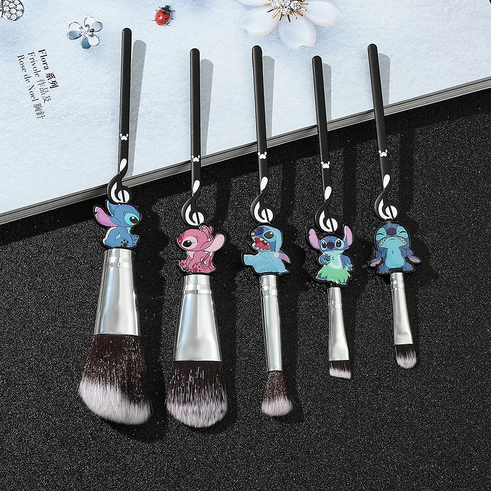 5Pcs Interstellar Baby Makeup Brushes Set - Premium Synthetic Foundation & Eyeshadow Brushes with Creative Stitch Design, Perfect Gift for Teens & Women (Black) | Ideal for Daily Makeup, Travel & Professional Cosmetics Application