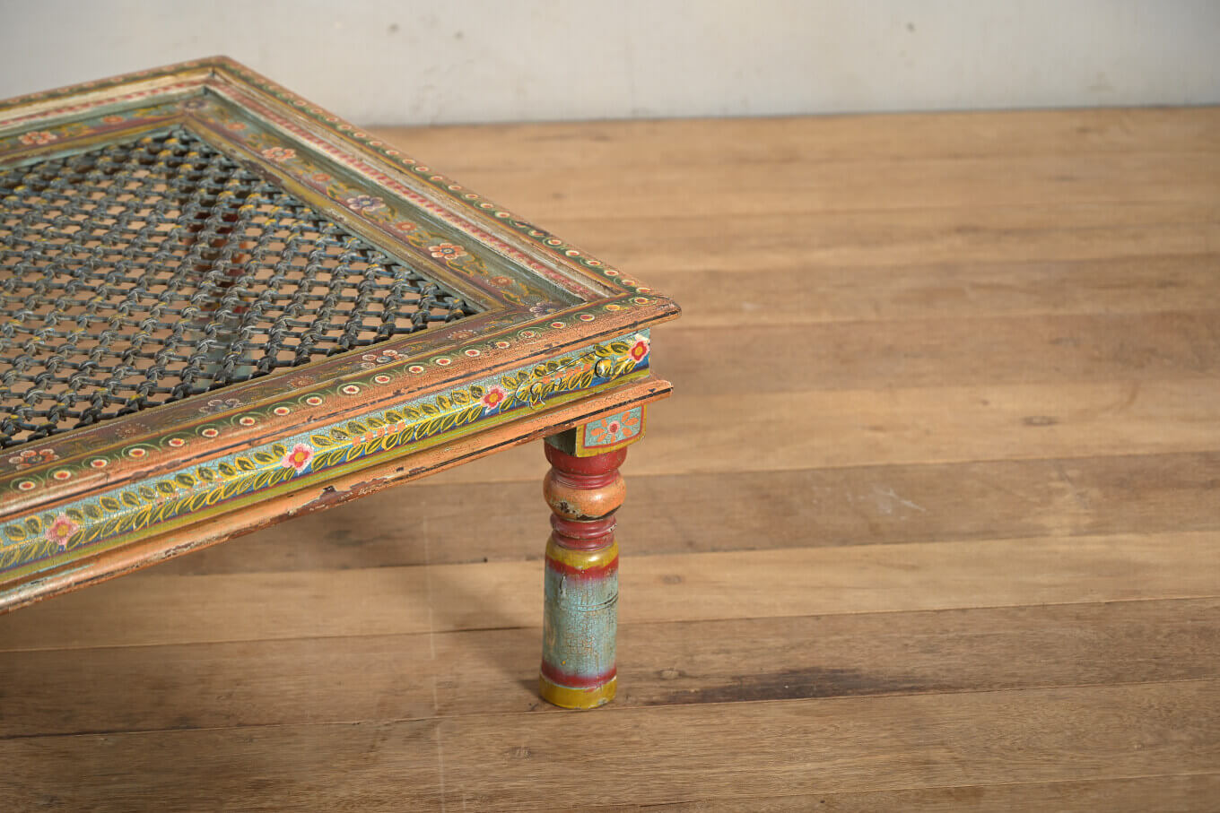 Hand Carved Indian Jali Reclaimed Wood Coffee Table - Rustic Boho Living Room Furniture for Home Decor & Lounge Areas