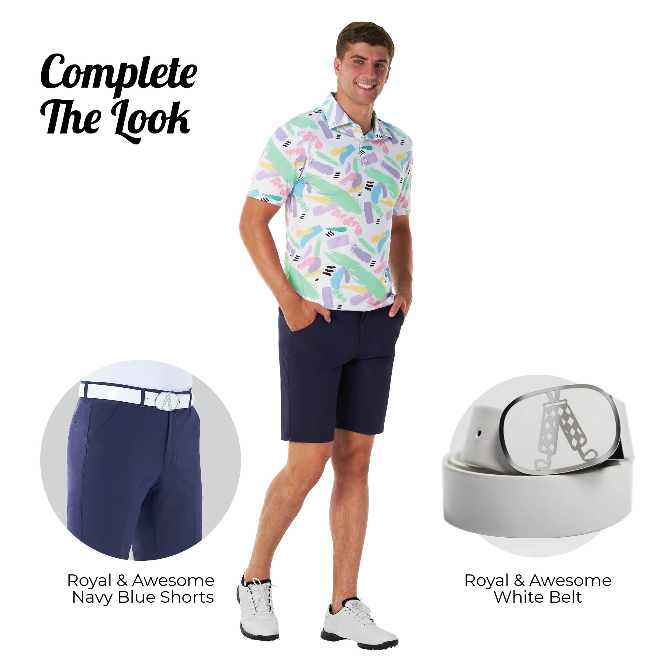 Royal & Awesome Men's Golf Shirts - Funny & Colorful Golf Polos for Men - Bright Design for Golf Courses & Casual Wear