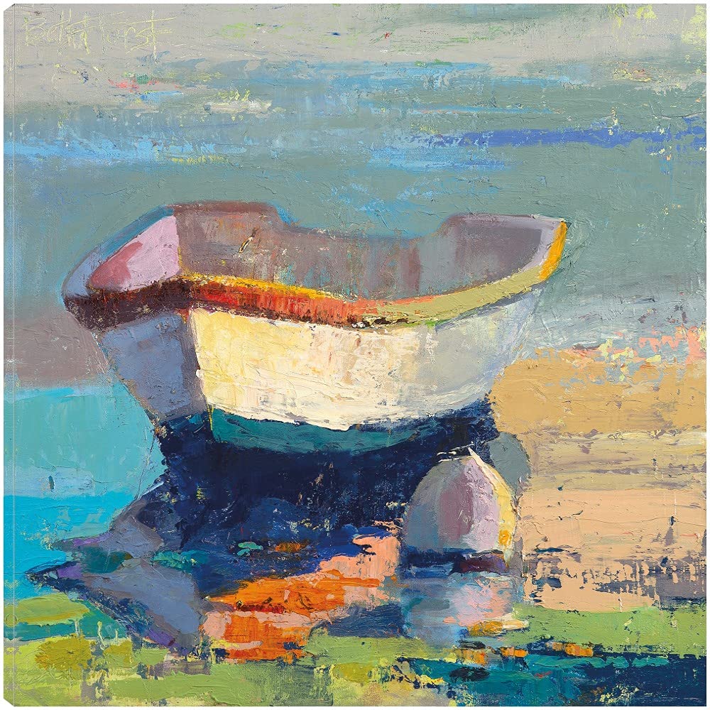 Beth Forst Original Boat Painting - Premium Bottle Green Canvas Wall Art for Living Room, Bedroom, Office Decor - 32x32 Inch Ready to Hang - Perfect for Coastal, Nautical & Modern Home Décor