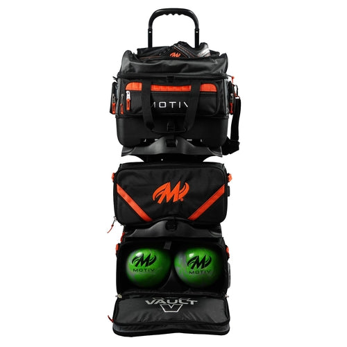Motiv Vault 6 Ball Roller Bowling Bag - Black & Orange for Professional & League Bowlers | Perfect for Tournaments, Practice & Team Events