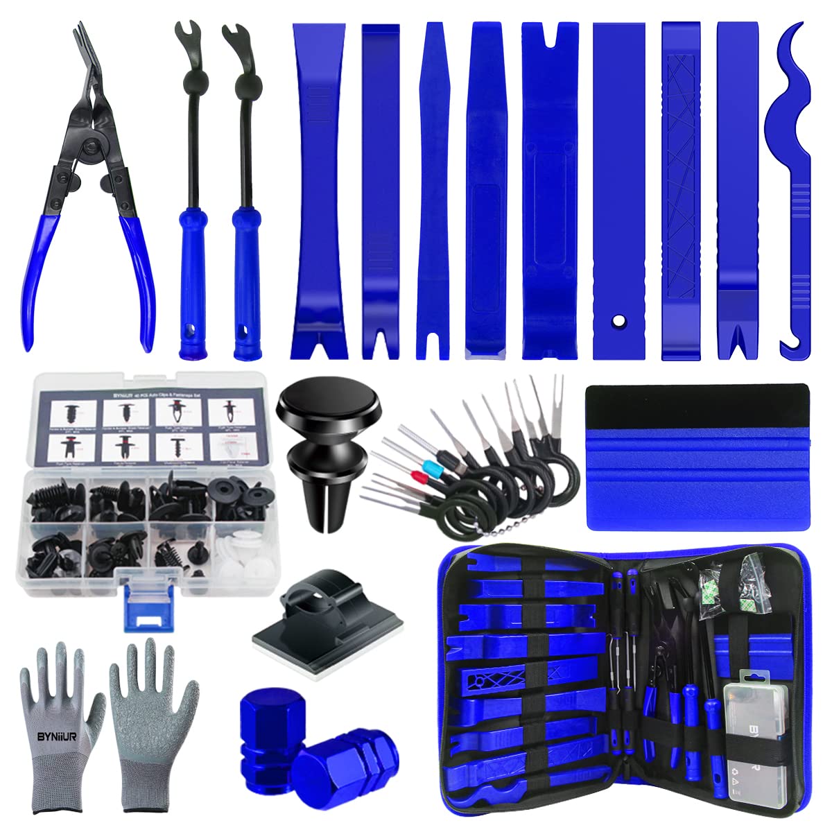 BYNIIUR Car Trim Removal Tool Kit - 10-Piece Auto Panel Door Pry Tool Set with Clip Fastener Remover, Magnetic Holder & Gloves | Perfect for Car Audio Installation, Interior Detailing & DIY Auto Repairs