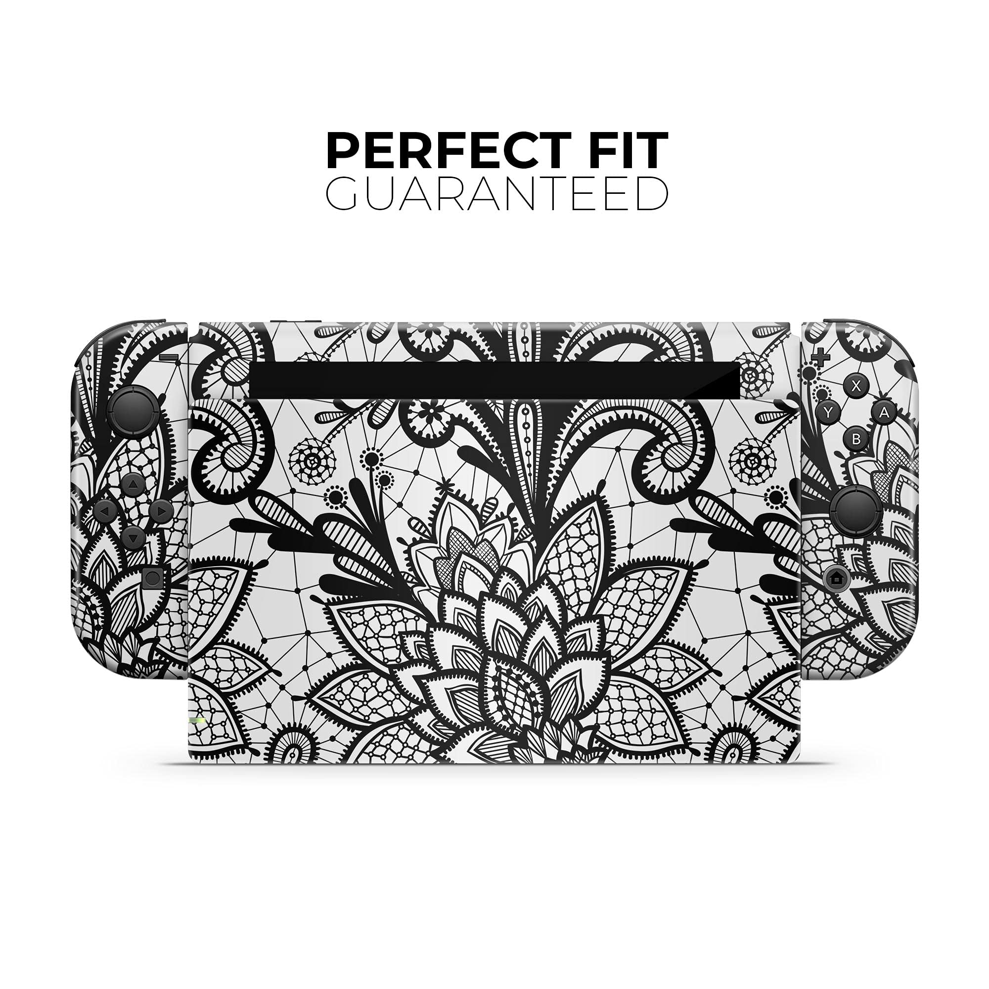 Nintendo Switch Lite Skin Decal - Black & White Geometric Floral Vinyl Wrap Cover | Scratch-Resistant, Removable Protective Cover | Perfect for Gaming, Travel & Personalization