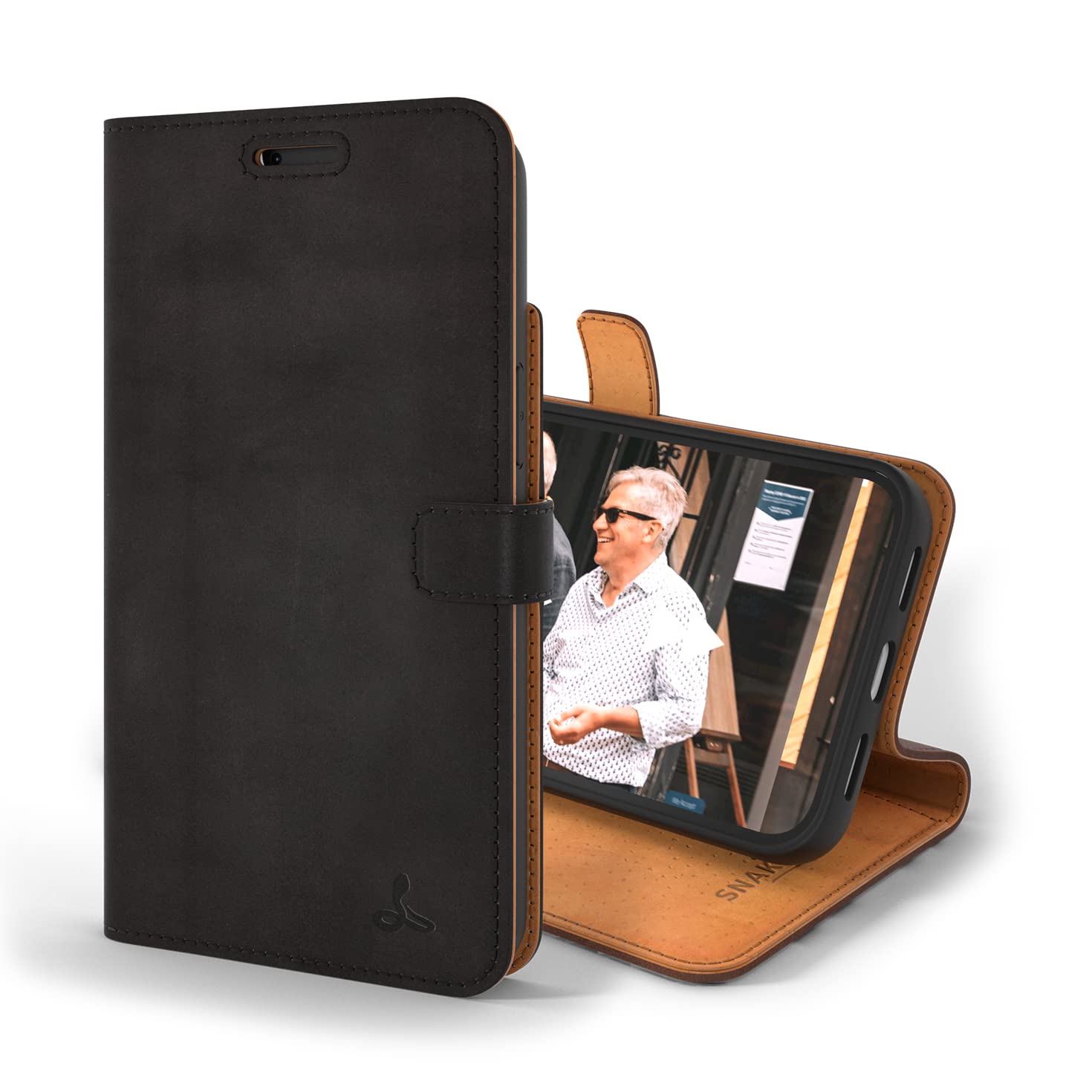 Premium Genuine Leather iPhone 13 Pro Max Wallet Case with Card Holder & Stand - Flip Folio Cover for iPhone 13 Pro Max (Black) | Perfect for Business Travel, Daily Commute & Hands-Free Viewing
