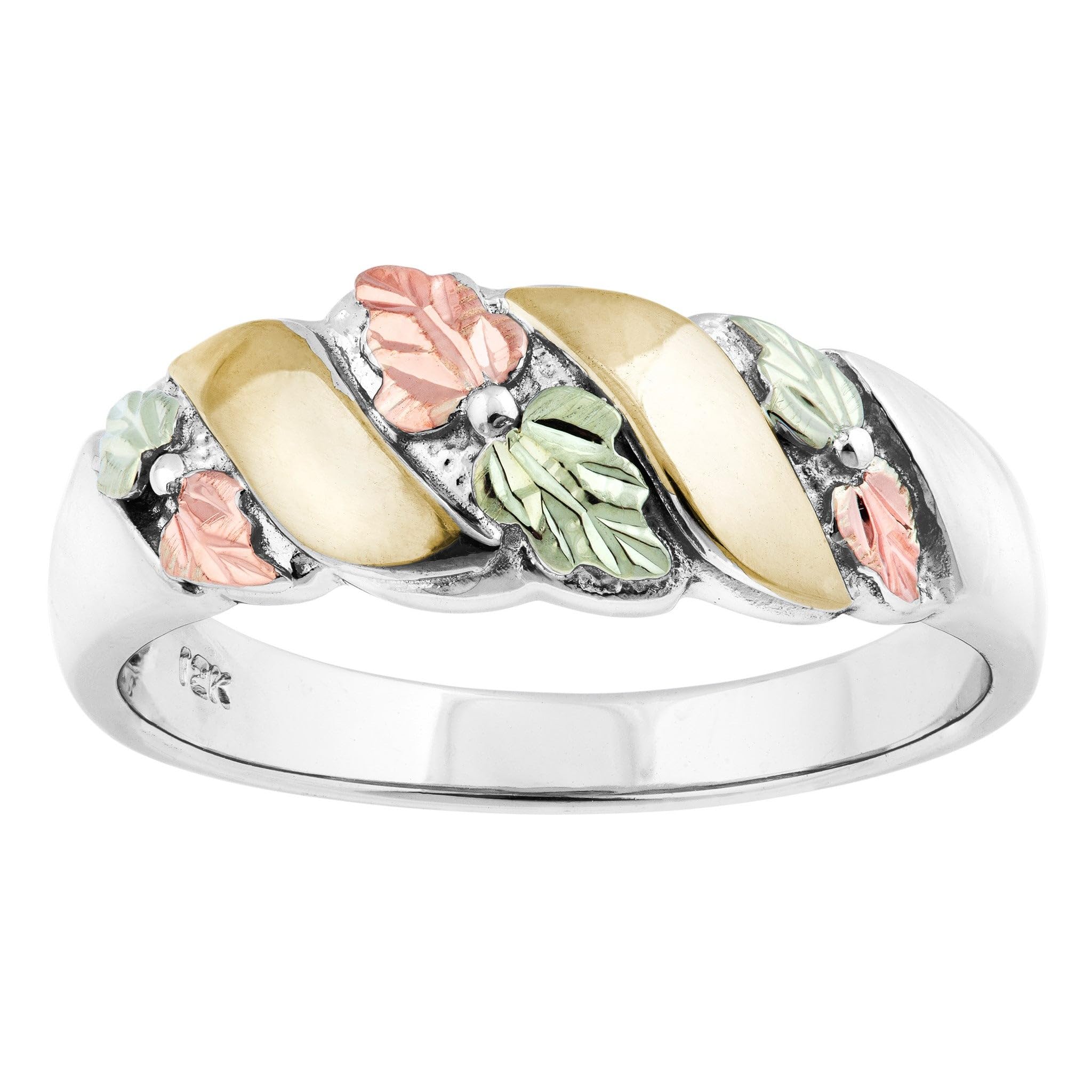 Past Present Future 8mm Grape Leaf Band Ring - Sterling Silver, 10K Yellow Gold, 12K Green & Rose Gold Unisex Jewelry - Symbolic Gift for Anniversary, Wedding, Birthday in Elegant Gift Box