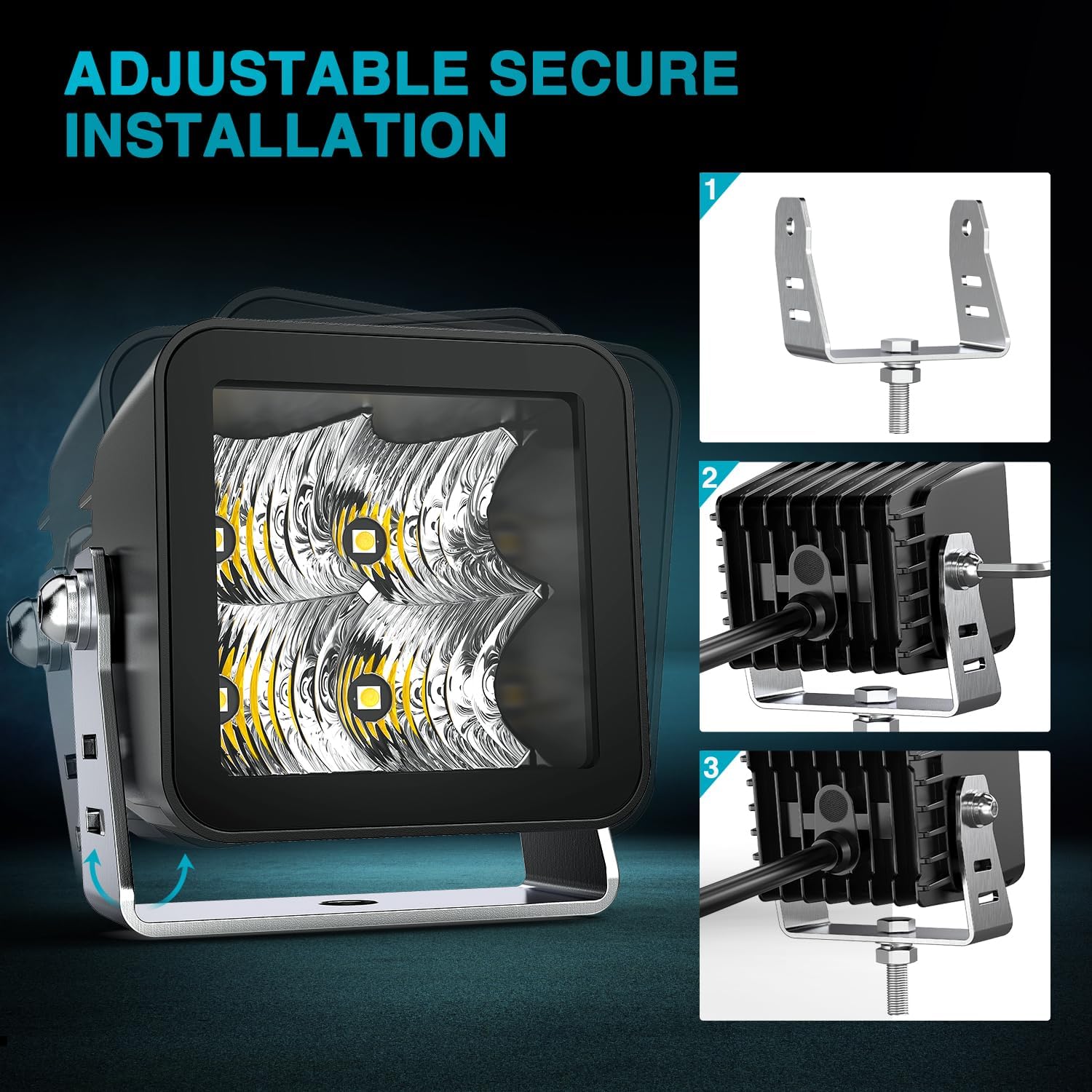 3 Inch 4LED EMC Flood LED Pod Lights (Pair) - Waterproof Off-Road Lighting for Trucks, ATVs, Boats & Emergency Vehicles