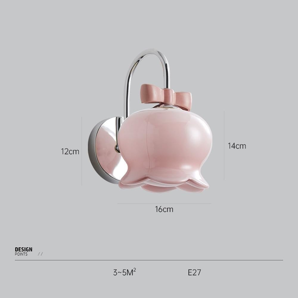 Nordic Modern Glass Wall Sconce with Flower Shade - E27 Chrome Gooseneck Bathroom Wall Light for Kids Bedroom, Girls Room & Living Room - Perfect for Bedside Lighting and Home Decor