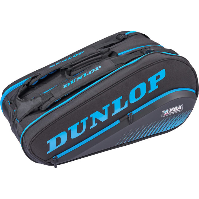 Dunlop PSA 12 Racquet Squash Bag - Black/Blue | Professional Squash Equipment for Tournaments & Training | Perfect for Court Storage & Travel