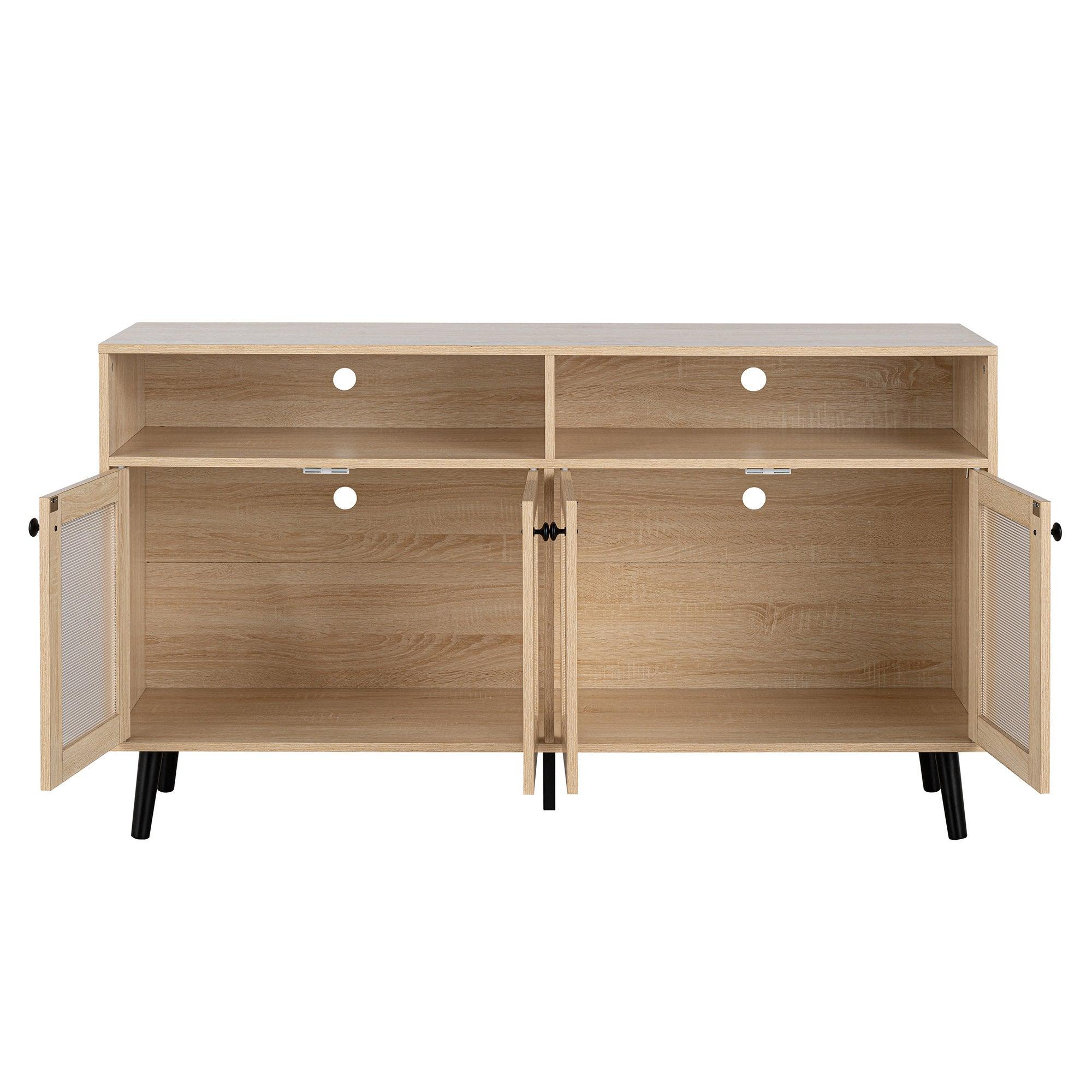 Mid Century Modern TV Stand 56 Inch - Evans Open Shelf Entertainment Center with Storage Cabinets for Living Room & Bedroom - Perfect for Home Theater Setup & Media Organization