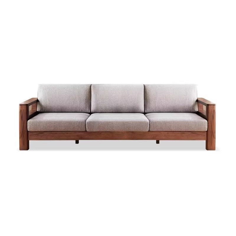 Solid Oak Wood Walnut Fabric Sofa - Modern Living Room Furniture for Home & Office Comfort