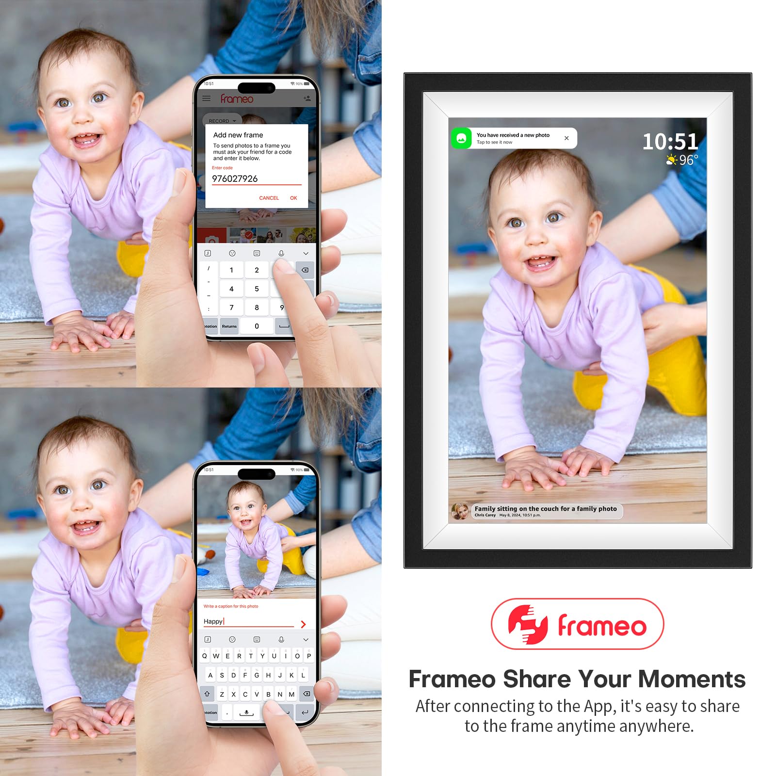 2 Pack Digital Picture Frame 10.1 Inch - Frameo HD IPS Touch Screen Photo Frame with 1280x800 Resolution, 64GB Storage, Auto-Rotate & Wall Mount - Instant Photo Sharing via Frameo App - Perfect Gift for Mom, Dad, Grandparents - Ideal for Home, Office & Family Memories