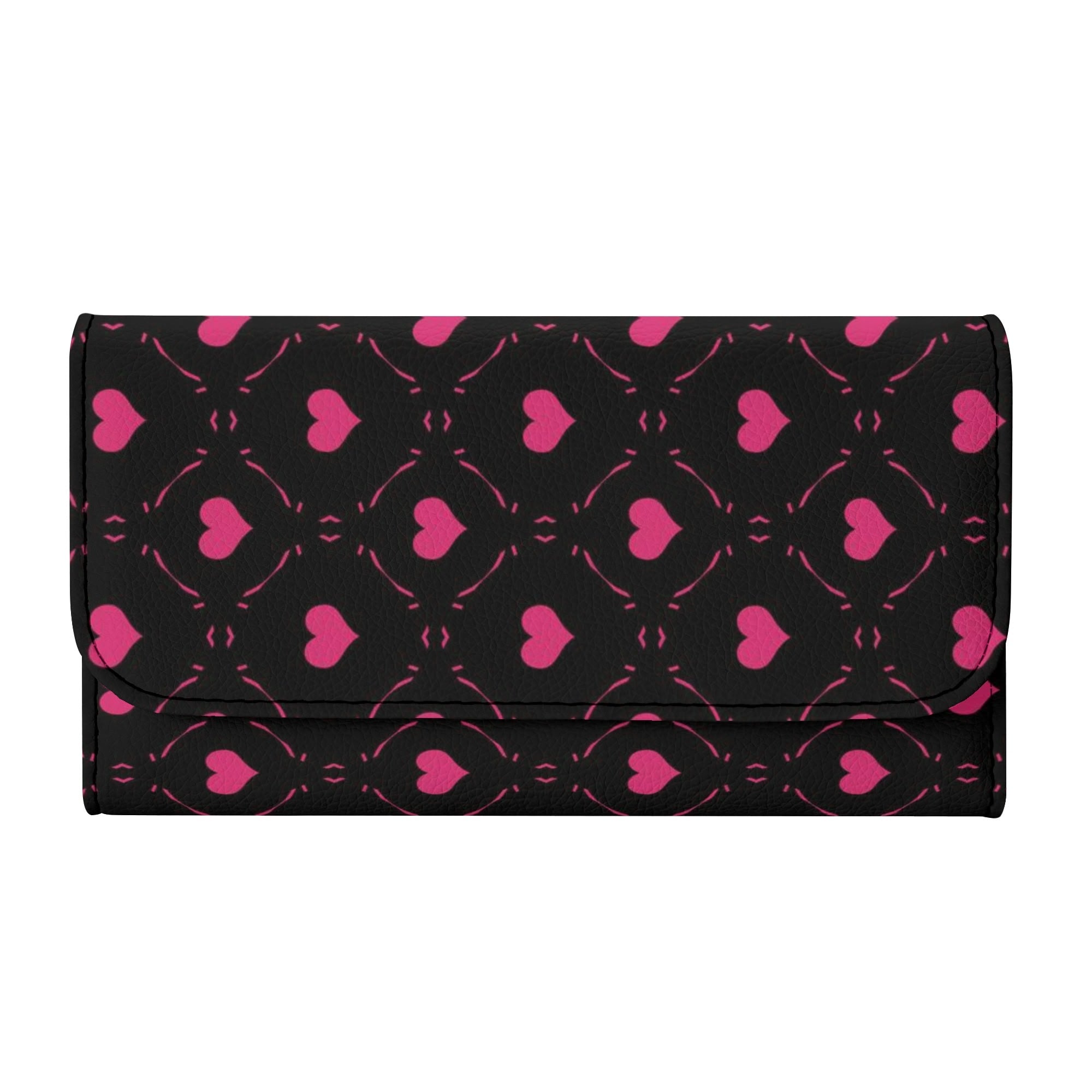 Pink Heart Leather Clutch Wallet for Women - Stylish Tri-fold Wristlet Purse with Card Slots - Perfect for Parties, Dating & Everyday Use