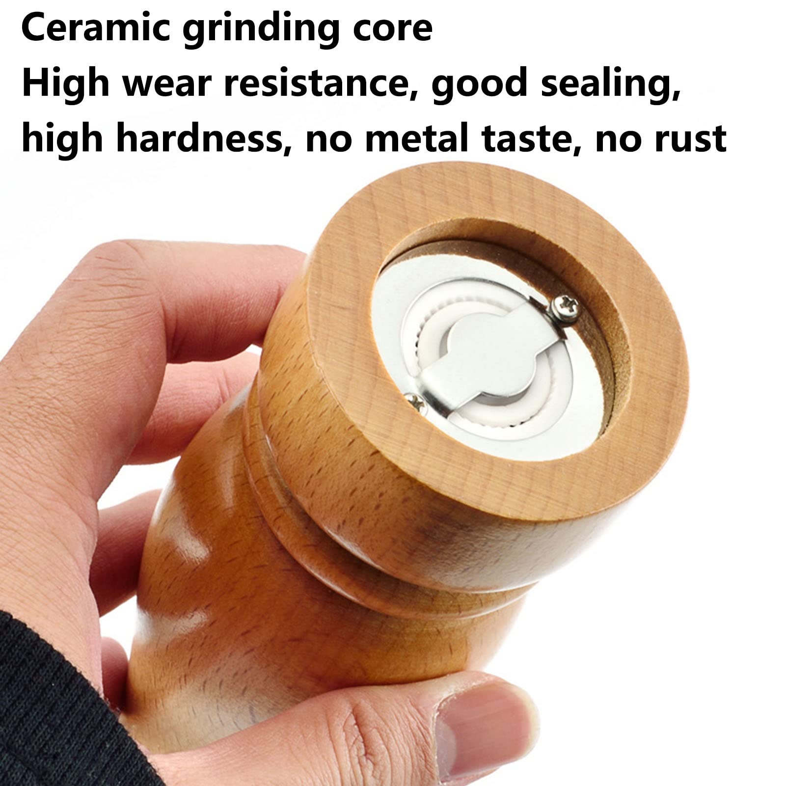 Premium Beech Wood Salt and Pepper Grinder Set - Adjustable Ceramic Rotor Mill for Coarse to Fine Seasoning - Perfect for Kitchen, Dining Table, Picnic, BBQ & Camping (5 Inch, Natural Wood)