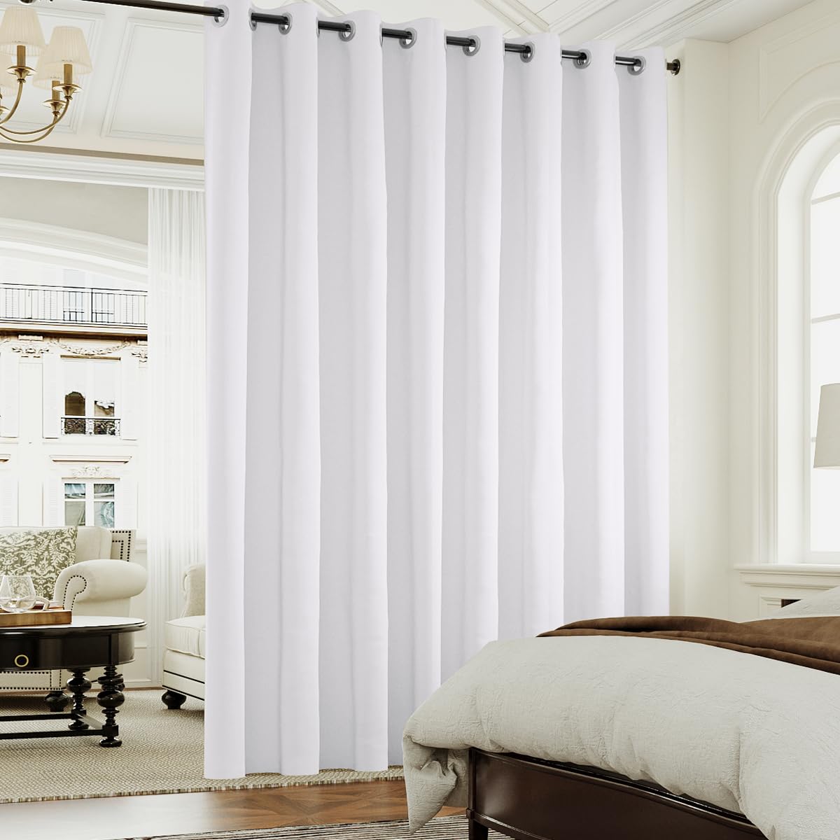 Turquoise Extra Wide Room Darkening Thermal Blackout Curtains - 100W x 96L Inches, Pure White - Grommet Top for Living Room, Patio Sliding Door & Room Divider | Noise Reducing, Energy Efficient Window Treatment for Home & Office