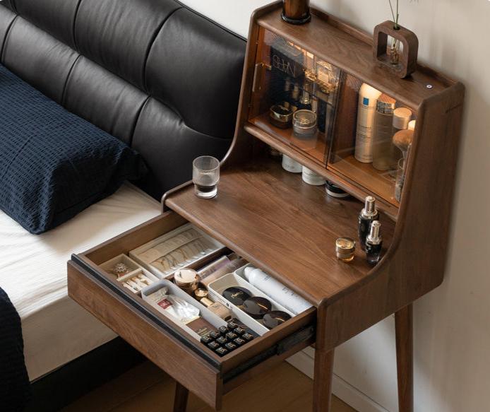 Black Walnut Solid Wood Lighted Vanity Dressing Table with Mirror - Elegant Makeup Desk for Bedroom, Bathroom, or Boudoir