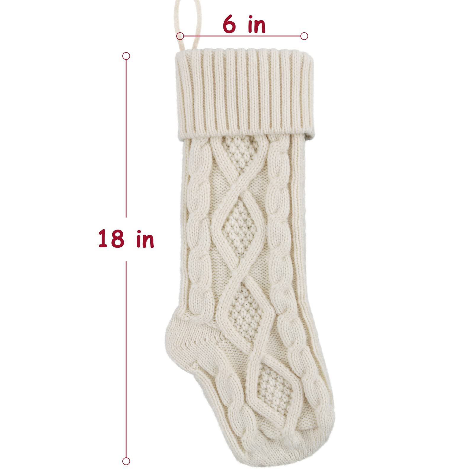 Christmas Stockings 4 Pack - 18 Inch Large Cable Knit Knitted Stockings for Holiday Decor | Rustic Farmhouse Xmas Decorations for Family | Burgundy Red & Cream White Stockings - Perfect for Fireplace Mantel, Staircase, and Country Home Holiday Decor